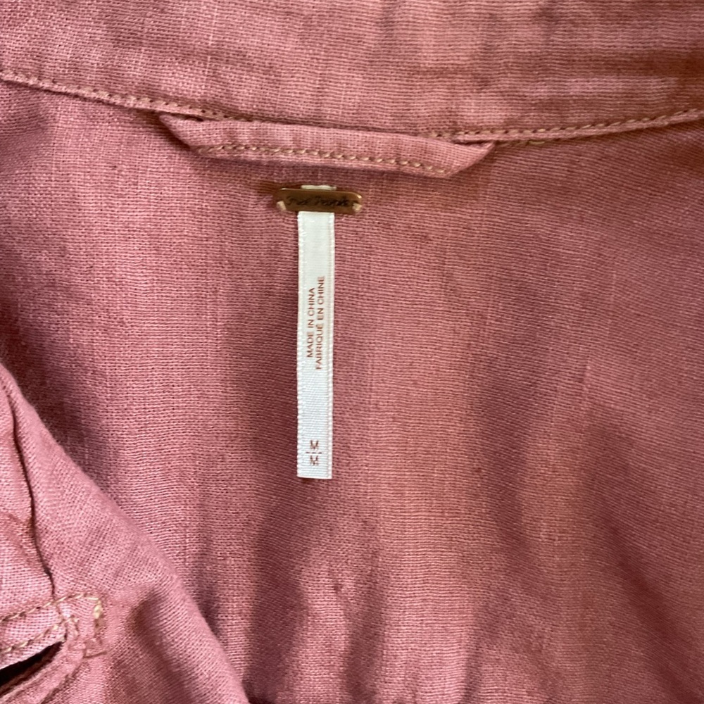 Free People Rosewood Linen Moto Style Jacket Zipper Pockets Snap Close M - Picture 2 of 6